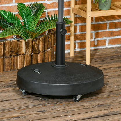Outsunny 23.5kg Resin Garden Parasol Base with Wheels and Retractable Handles, Round Outdoor Market Umbrella Stand Weight for Poles of \'ce\'a638mm to \'ce\'a648mm, Black