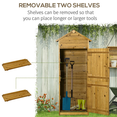 Outsunny Wooden Garden Storage Shed Utility Gardener Cabinet w/ 3 Shelves and 2 Door, 191.5cm x 79cm x 49cm, Natural wood effect 