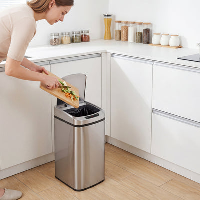 HOMCOM 12L Sensor Bin, Automatic Touchless Motion Sensor Kitchen Bin with Fingerprint Resistant Stainless Steel, Silver 