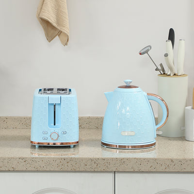 HOMCOM 1.7L 3000W Fast Boil Kettle & 2 Slice Toaster Set, Kettle and Toaster Set with Auto Shut Off, Browning Controls, Light Blue 