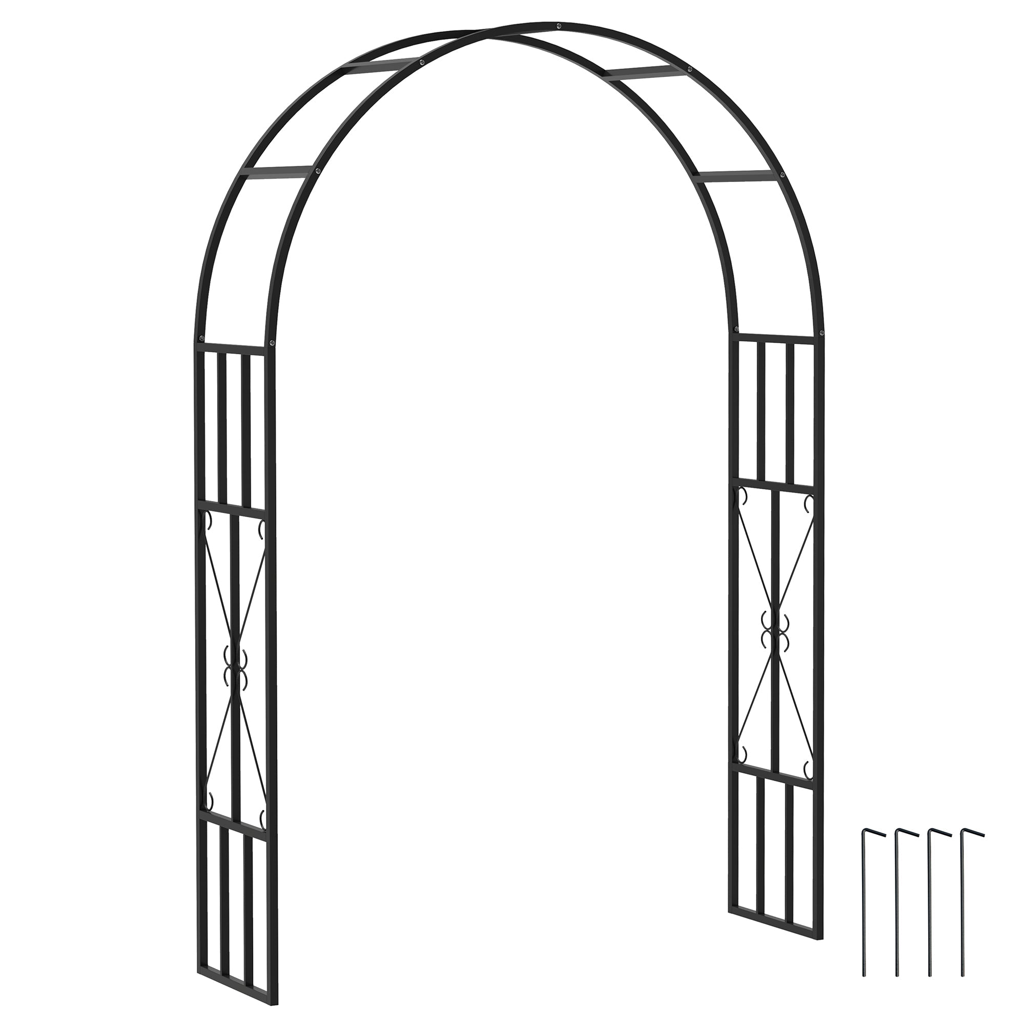 Outsunny Steel Garden Arch, 2.2m High x 1.5m Wide Metal Garden Trellis for Climbing Plants Roses Wisteria Vines, Outdoor Wedding Arch for Bridal Party Ceremony Decoration, Black 