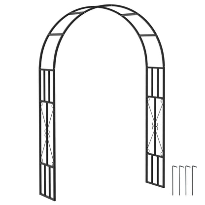 Outsunny Steel Garden Arch, 2.2m High x 1.5m Wide Metal Garden Trellis for Climbing Plants Roses Wisteria Vines, Outdoor Wedding Arch for Bridal Party Ceremony Decoration, Black 