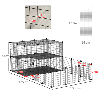PawHut Pet Playpen with Door, Guinea Pigs Metal Mesh Cage for Small Animal, Chinchilla, 175 x 105 x 70 CM, Black 