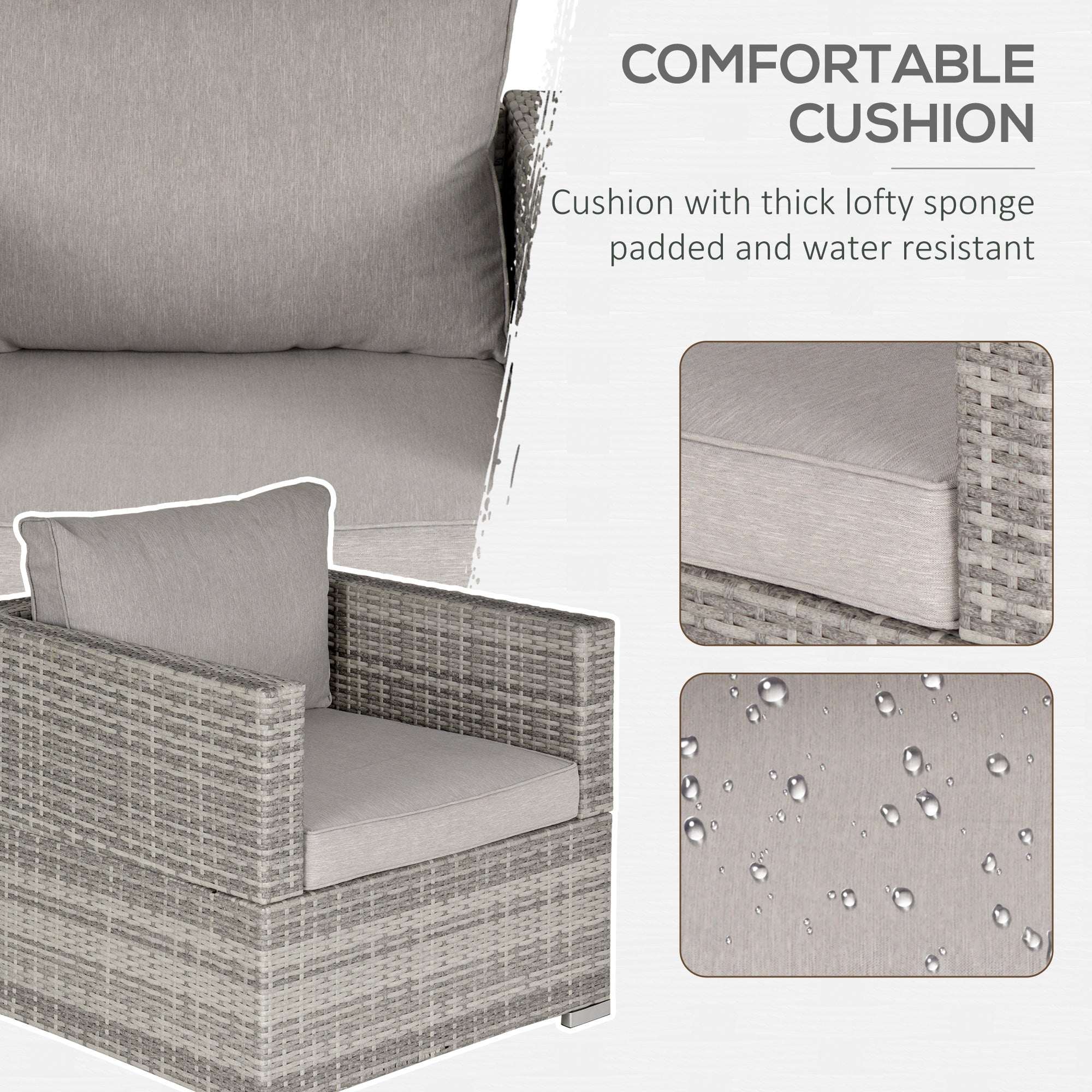 Outsunny Single Seater Rattan Chair Sofa with Padded Cushions, All-Weather PE Wicker Weave Garden Armchair with Armrests, Grey 