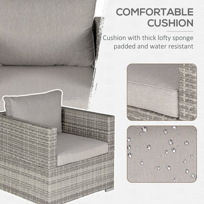 Outsunny Single Seater Rattan Chair Sofa with Padded Cushions, All-Weather PE Wicker Weave Garden Armchair with Armrests, Grey 
