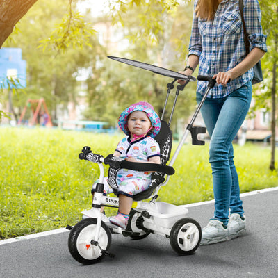 HOMCOM 6 in 1 Tricycle for Kids with 5-point harness straps, Removable Canopy, White 