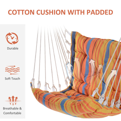 Outsunny Outdoor Hanging Rope Chair with Soft Padded Seat & Backrest, Garden Hammock Chair with Wooden Support Bar Cotton Cloth, Portable Garden Chair for Patio & Tree, Orange 