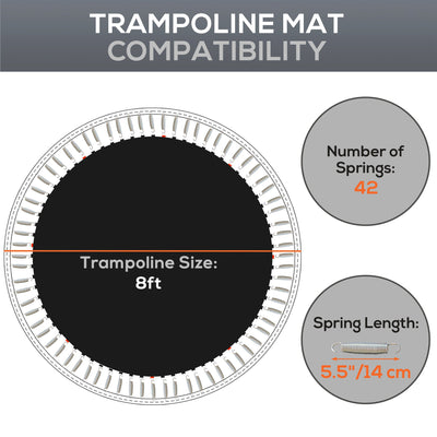SPORTNOW Trampoline Replacement Mat with Spring Pull Tool, 42 V-Hooks, for 8ft Trampoline using 14cm Springs, Black 