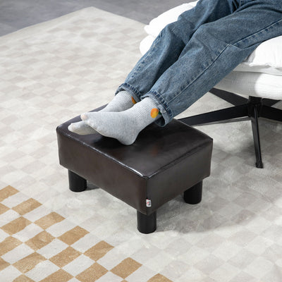 HOMCOM PU Leather Footstool Ottoman Cube with 4 Plastic Legs, Brown 
