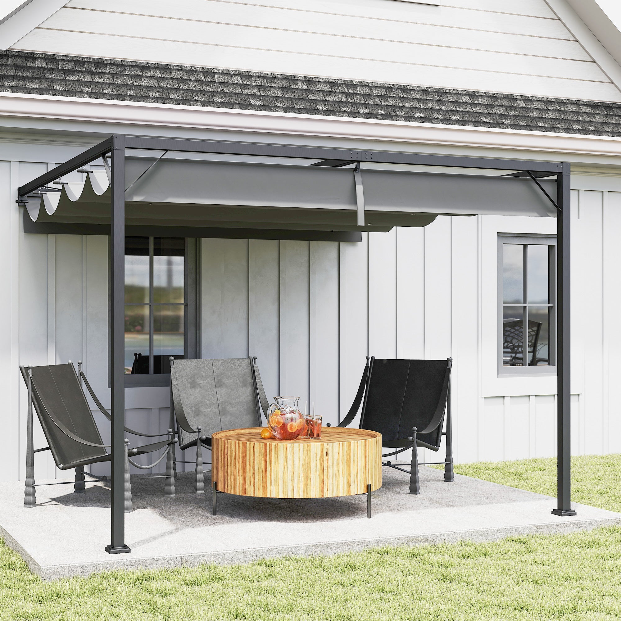 Outsunny 3 x 3(m) Outdoor Pergola with Retractable Canopy - Grey 