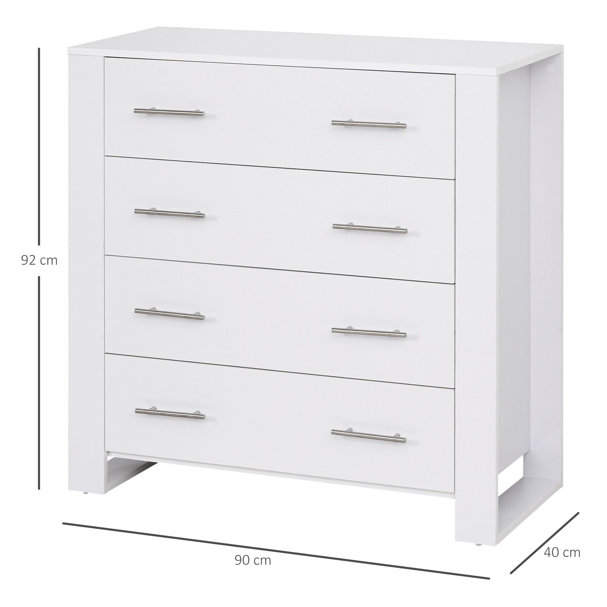HOMCOM Chest Of 4 Drawers Storage Cabinet Bedroom Clothes w/Metal Handles Base Freestanding Unit Furnishing Living Room White 