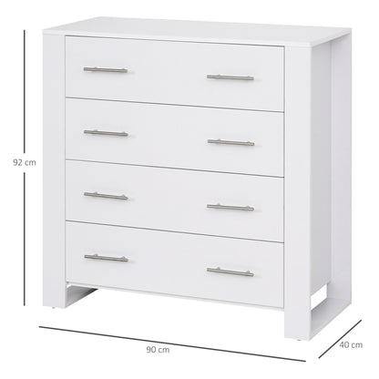 HOMCOM Chest Of 4 Drawers Storage Cabinet Bedroom Clothes w/Metal Handles Base Freestanding Unit Furnishing Living Room White 