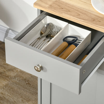 HOMCOM Sideboard with Rubberwood Top and Adjustable Shelves for Dining Room, Kitchen - Grey 