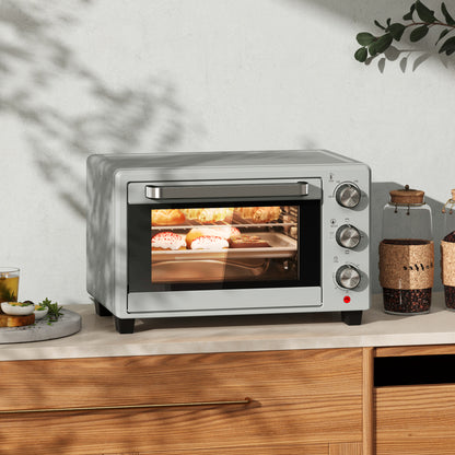 HOMCOM 21L Mini Countertop Oven, 100\'c2\'b0C-230\'c2\'b0C Adjustable Temp - Silver Tone