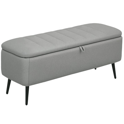HOMCOM 92 x 31cm Linen-Look Storage Ottoman - Light Grey 