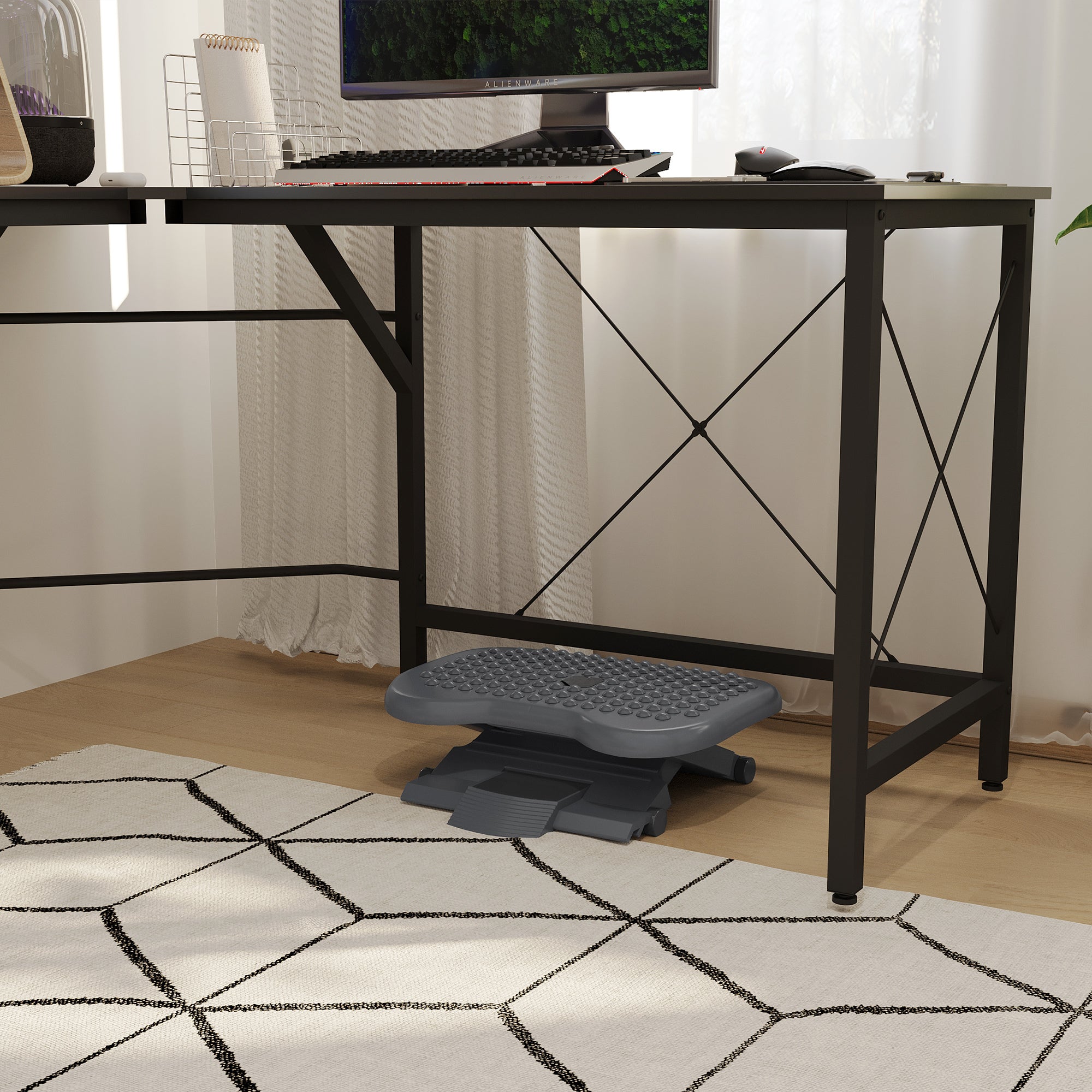 HOMCOM Footrest Adjustable Height & Angle Tilting Platform Home Office Foot Rest Charcoal Grey 