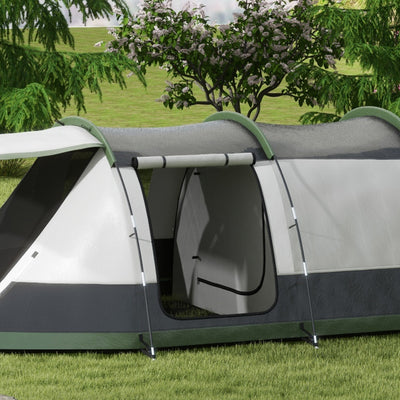 Outsunny Three-Man Camping Tent, with Two Rooms and Porch - Green 