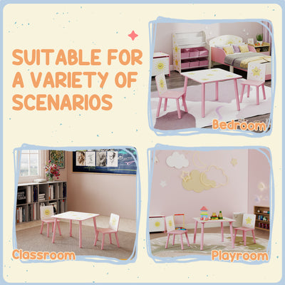 AIYAPLAY 3-Piece Toddler Table and Chair Set, Kids Table with 2 Chairs Set for Bedroom, Nursery, Playroom, Pink 