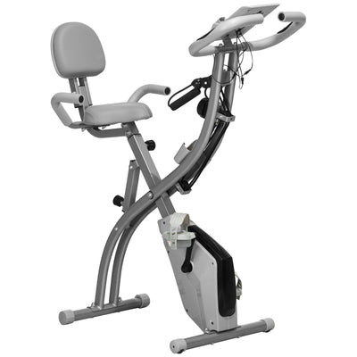 HOMCOM 2-in-1 Folding Exercise Bike with 8-Level Magnetic Resistance, Arm Resistance Band, Pulse Sensor, Grey 