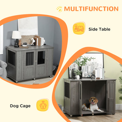 PawHut Dog Crate Table for Medium and Large Dogs with Magnetic Door for Indoor Use, 114 x 60 x 82 cm, Grey 