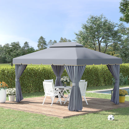 Outsunny 3 x 4m Aluminium Garden\'c2\'a0Gazebo, Marquee Canopy Shelter Pavilion Party Tent with Nets and Curtains for Garden and Deck, Grey