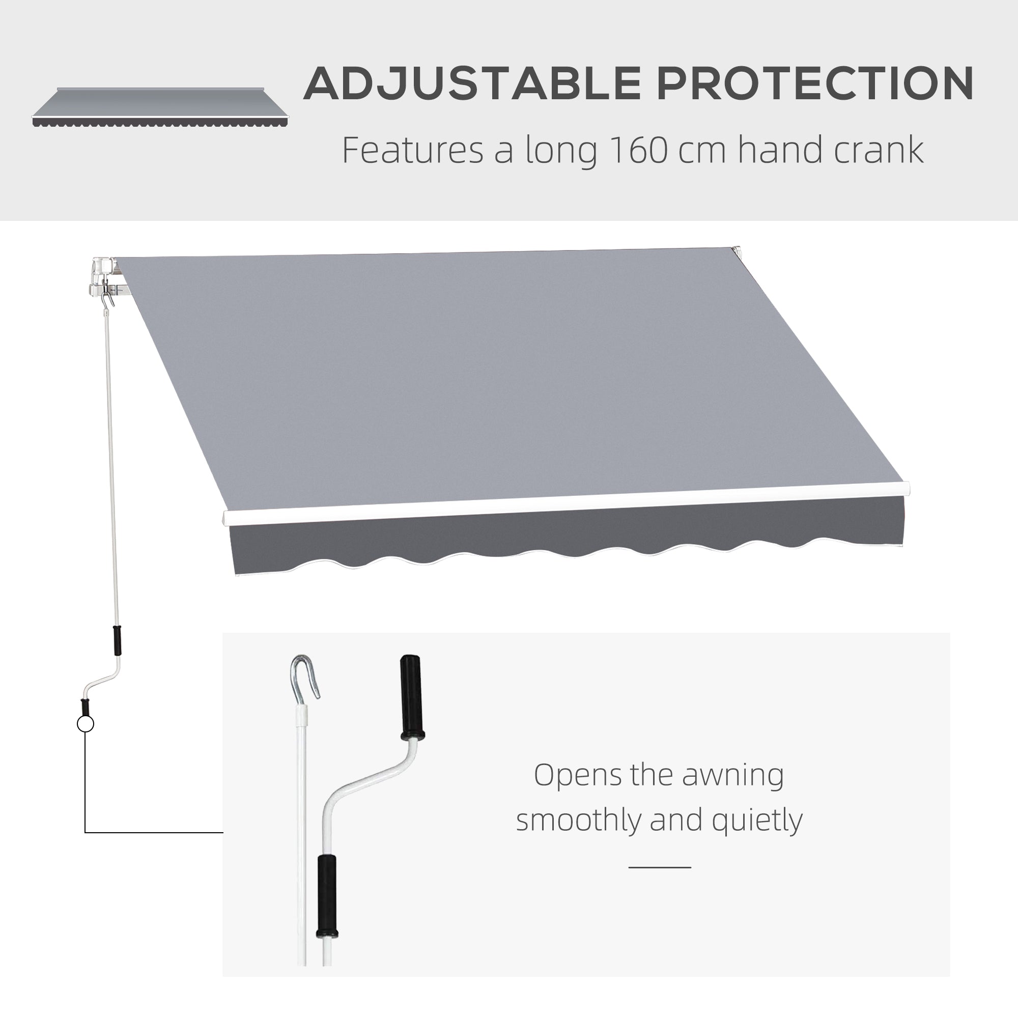 Outsunny 2.5m x 2m Garden Patio Manual Awning Canopy Sun Shade Shelter Retractable with Winding Handle Grey 
