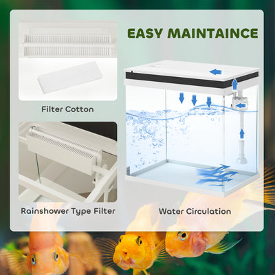 PawHut 26L Glass Fish Tank with Filter System, LED Lights, Water Pump, White 