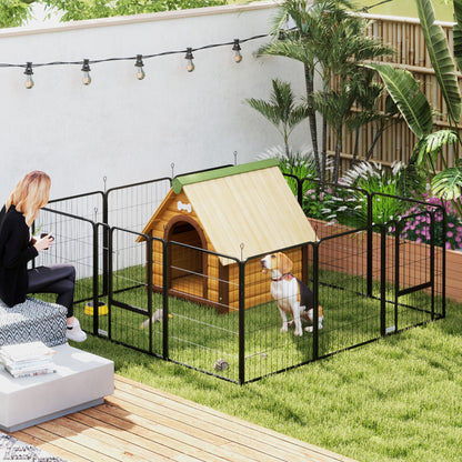PawHut 12 Panels Heavy Duty Dog Playpen with Doors, for Medium Dogs, 80cm High, Black 