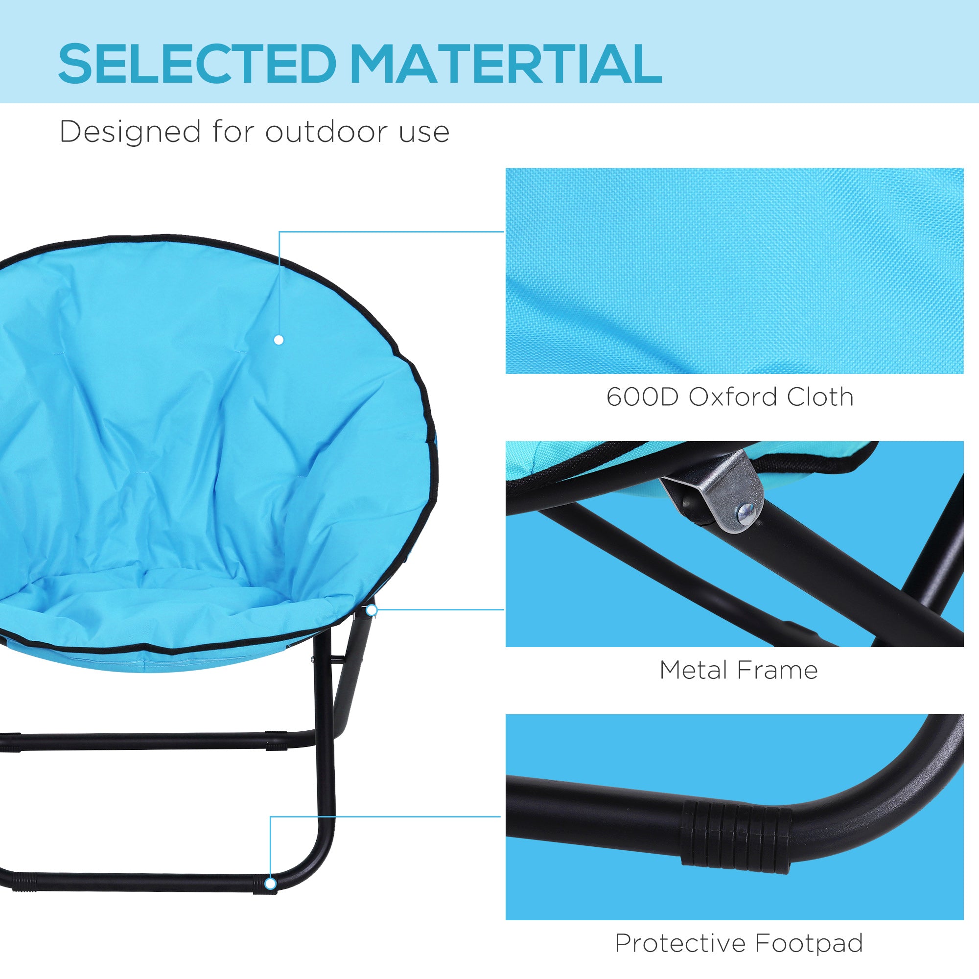 Outsunny Garden Folding Portable Padded Saucer Moon Chair Padded Round Outdoor Camping Travel Fishing Seat Blue 