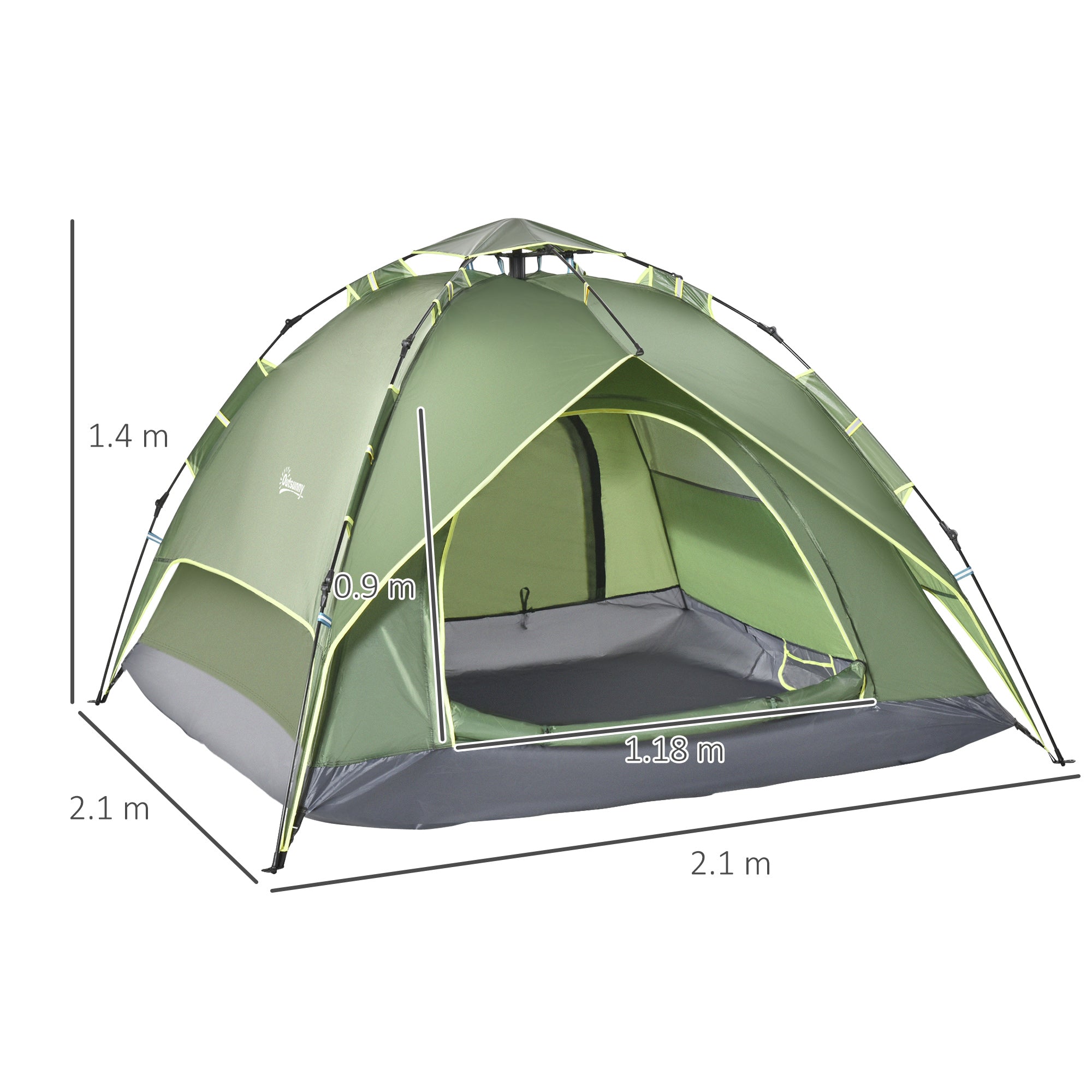 Outsunny 3 Man Camping Tent Automatic Pop Up Tent Portable Double Layer for Festival Hiking Family Travel Shelter 
