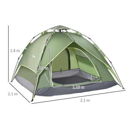 Outsunny 3 Man Camping Tent Automatic Pop Up Tent Portable Double Layer for Festival Hiking Family Travel Shelter 
