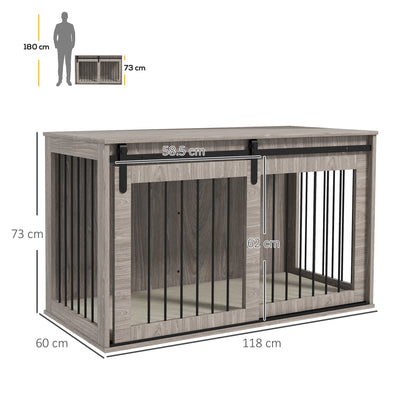 PawHut 118cm Dog Crate Furniture with Removable Cushion for Extra Large Dogs - Walnut Brown 