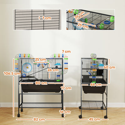 PawHut 3 Tier Large Hamster Cage on Wheels with 17 cm Deep Tray, Storage Shelf for Syrian, Gerbil, Rats 