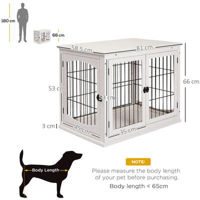 PawHut Dog Crate Furniture, Puppy Crate End Table, Pet Kennel House with 2 Doors for Medium and Small Dogs, 81 x 58.5 x 66 cm, White 