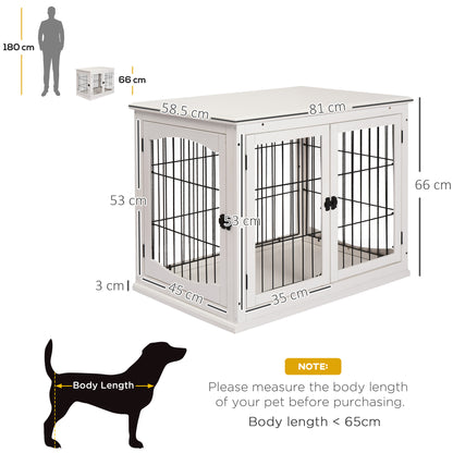 PawHut Dog Crate Furniture, Puppy Crate End Table, Pet Kennel House with 2 Doors for Medium and Small Dogs, 81 x 58.5 x 66 cm, White 