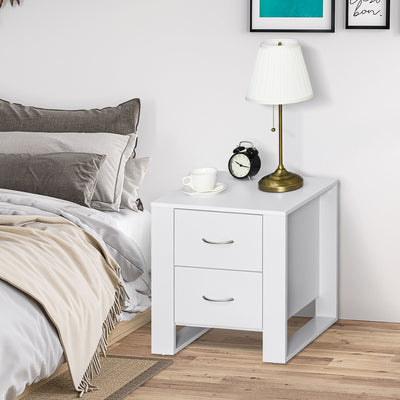 HOMCOM Bedside Table Set of 2 with 2 Drawers, Nightstands with Handles and Elevated Base, Side Tables for Bedroom, Living Room, White 