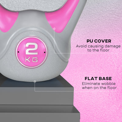 SPORTNOW Kettlebell, 2kg Kettle Bells with Handle for Home Gym Weight Lifting and Strength Training, Pink and Grey 