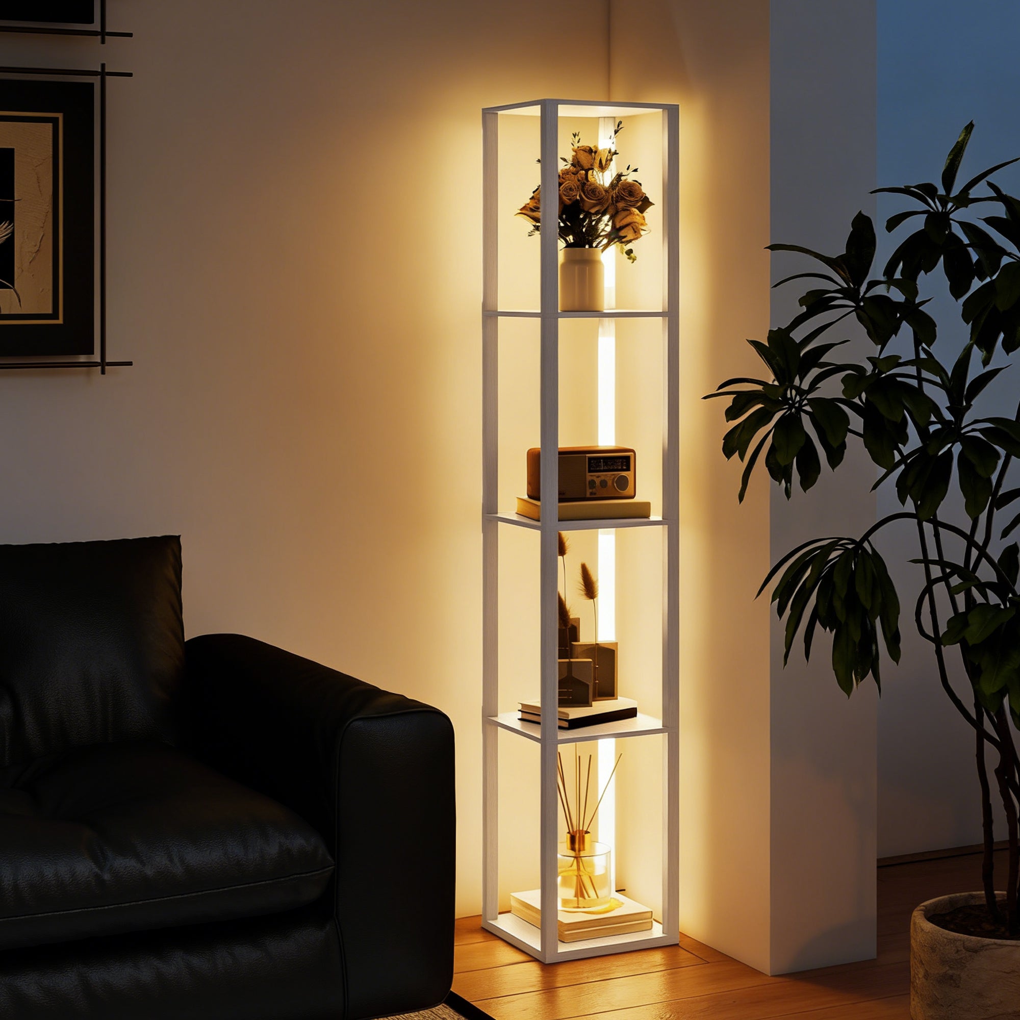 HOMCOM Floor Lamp with Shelves and 3 Brightness Levels - White 