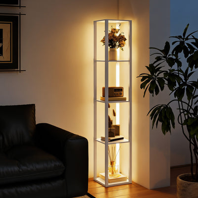 HOMCOM Floor Lamp with Shelves and 3 Brightness Levels - White 