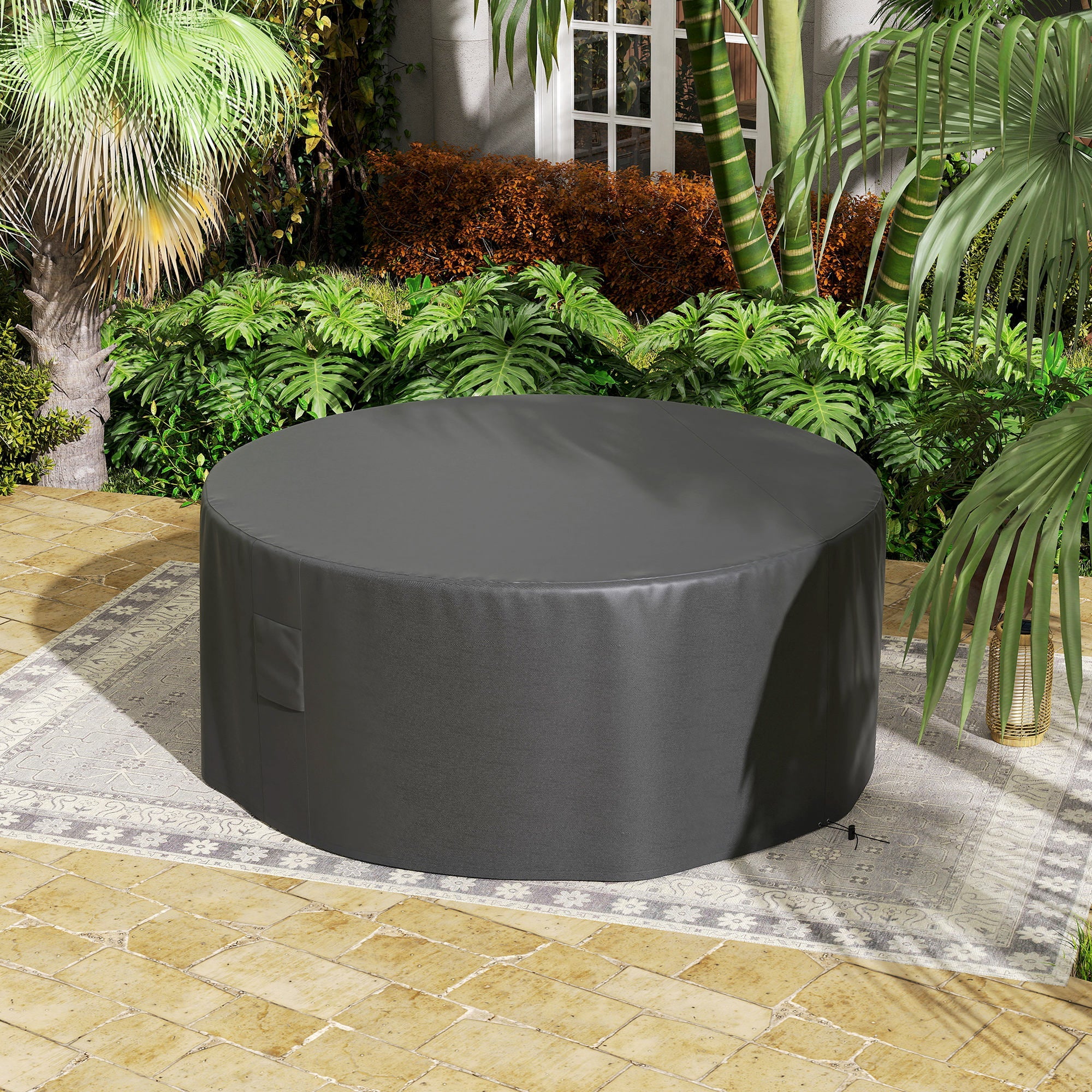 Outsunny Garden Patio Large Furniture Set Round Cover 600D Oxford Waterproof, Ф193 x 80H cm, Black 