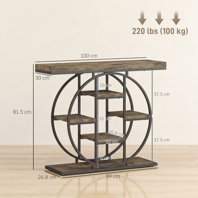 HOMCOM Industrial Console Table with Storage Shelves - Rustic Brown 