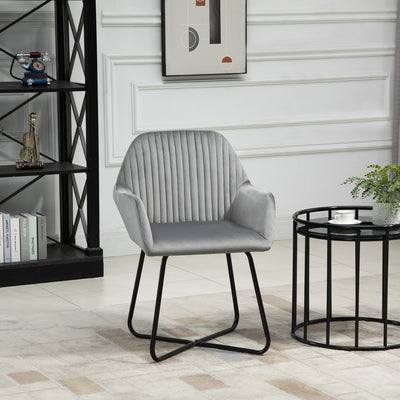 HOMCOM Velvet-Feel Plisse Back Accent Chair - Grey 