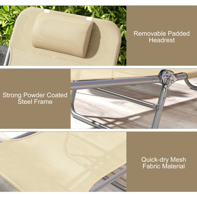 Outsunny Set of Two Steel Frame Sun Loungers, with Reclining Backs - Brown 