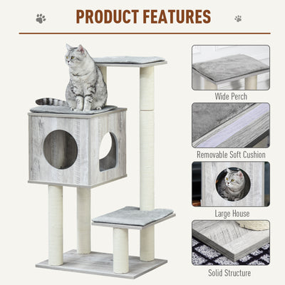 PawHut Cat Tree for Indoor Large Cats 113cm Kitten Tower Condo Jute Scratching Post Kitten Play House Activity Center Furniture 