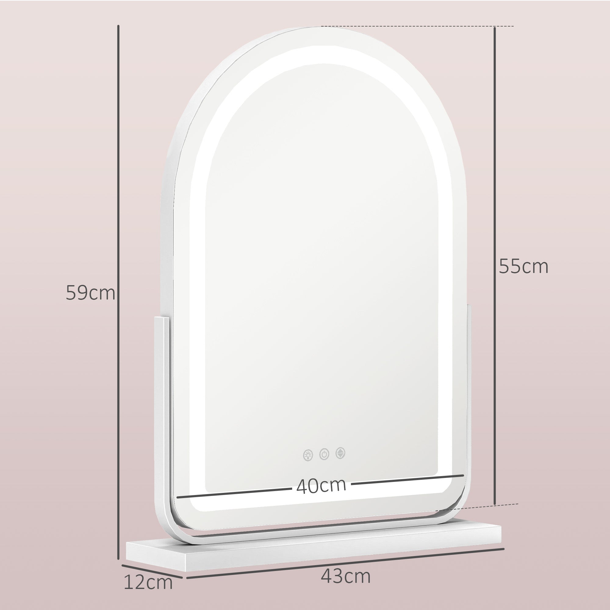 HOMCOM LED Vanity Mirror with Lights, 43 x 59cm Lighted Makeup Mirror with 3 Colour, 360\'c2\'b0 Rotation, Touch Screen, for Bedroom and Dressing Room, White