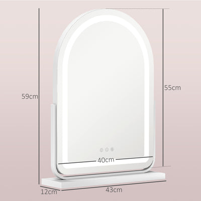 HOMCOM LED Vanity Mirror with Lights, 43 x 59cm Lighted Makeup Mirror with 3 Colour, 360\'c2\'b0 Rotation, Touch Screen, for Bedroom and Dressing Room, White 