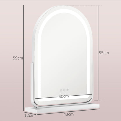 HOMCOM LED Vanity Mirror with Lights, 43 x 59cm Lighted Makeup Mirror with 3 Colour, 360\'c2\'b0 Rotation, Touch Screen, for Bedroom and Dressing Room, White