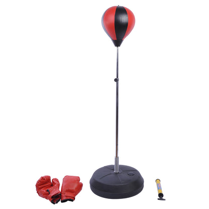 HOMCOM Training Boxing Punch Ball Set 125-145H x Φ43cm with Gloves Air Pump, 4-Position Adjustable Height Freestanding Boxing Speed Ball for Teenagers Exercise Training 