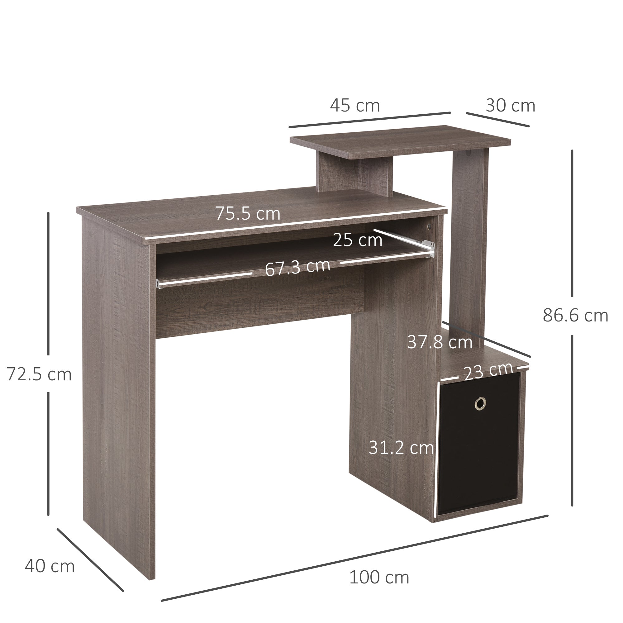 HOMCOM Computer Desk with Sliding Keyboard Tray Storage Drawer Shelf Home Office Workstation Grey 