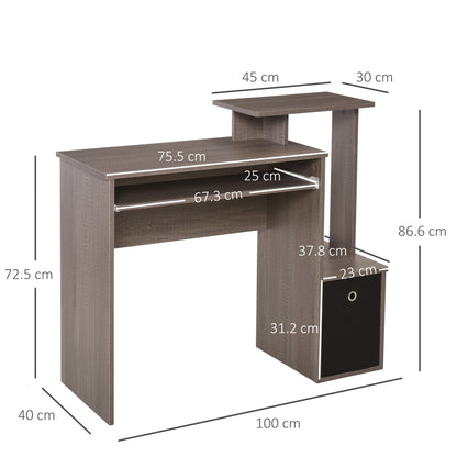 HOMCOM Computer Desk with Sliding Keyboard Tray Storage Drawer Shelf Home Office Workstation Grey 
